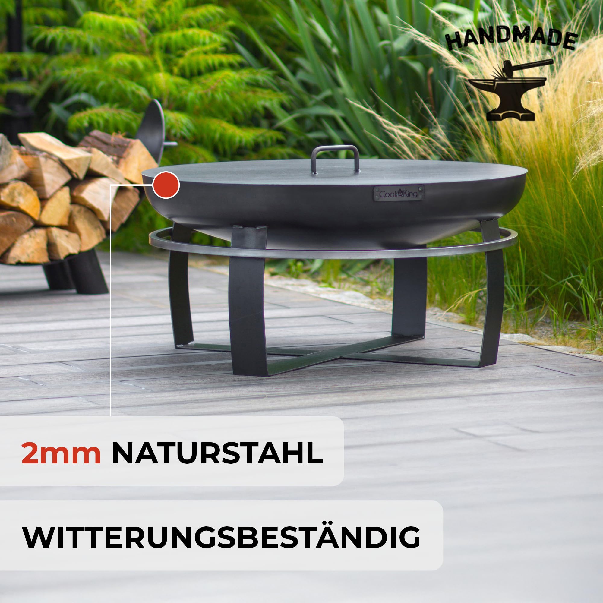 CookKing Stahl Deckel Ø 61 cm | Zubehör für Feuerschalen | Passgenaue Abdeckung für Ø 60 cm Feuerschalen | Schutz vor Ascheflug & unkontrolliertem Feuer | Hochwertiger Rohstahl | Handmade in Europe |