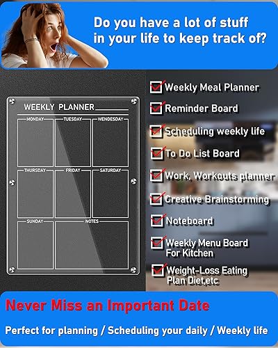 Miniatura 2 de Calendario acrílico magnético transparente para refrigerador, calendario magnético reutilizable para nevera, pizarra de borrado en seco, tablero de
