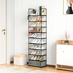 OYREL Tall Shoe Rack 10 Tier Narrow Shoes Rack 20 25 Pairs, Shoe Storage Shoe Organizer for Closet, Sturdy Metal Shoe Shelf with 2 Boxes 1 Hook