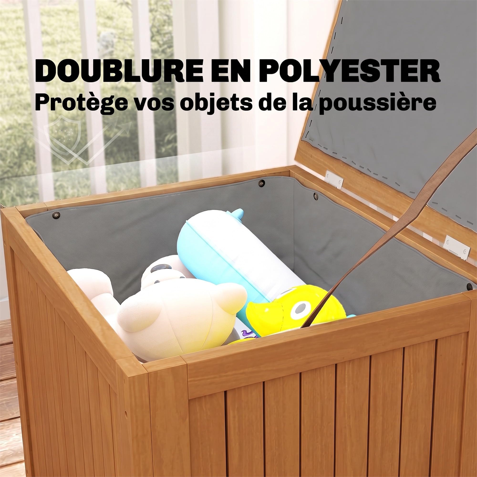 Outsunny Coffre de Rangement en Bois Massif 130L Balcon 63x51x58,5cm Brun