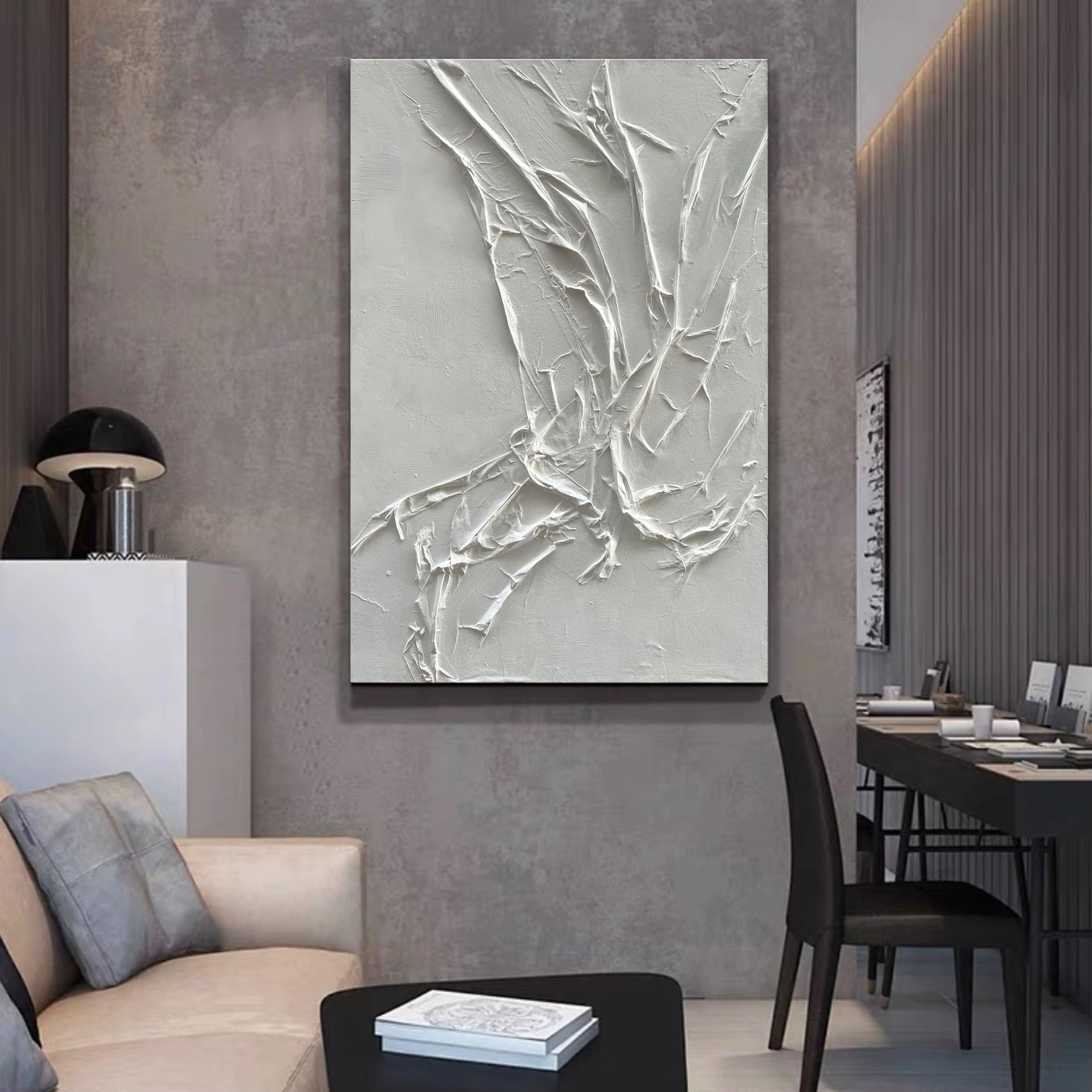 Abstraktes Ölgemälde Mit Weißer Textur, Handgemalt | 101,6 X 71,1 Cm, Für Wohnzimmer, Flur, Büro Als Wanddekoration