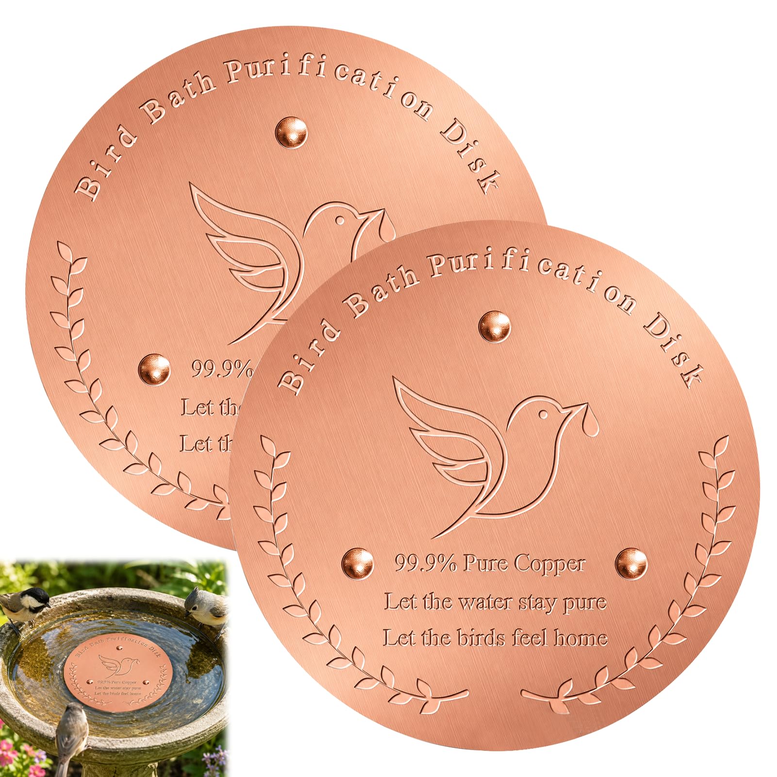 Yupaluz 2pcs Copper Disc for Bird Bath, Bird Bath Copper Disk 99.9% Pure Copper 100mm Diameter, Cleaning Disk Keeps Water Fresh for Outdoor Birdbaths Bowls Fountains