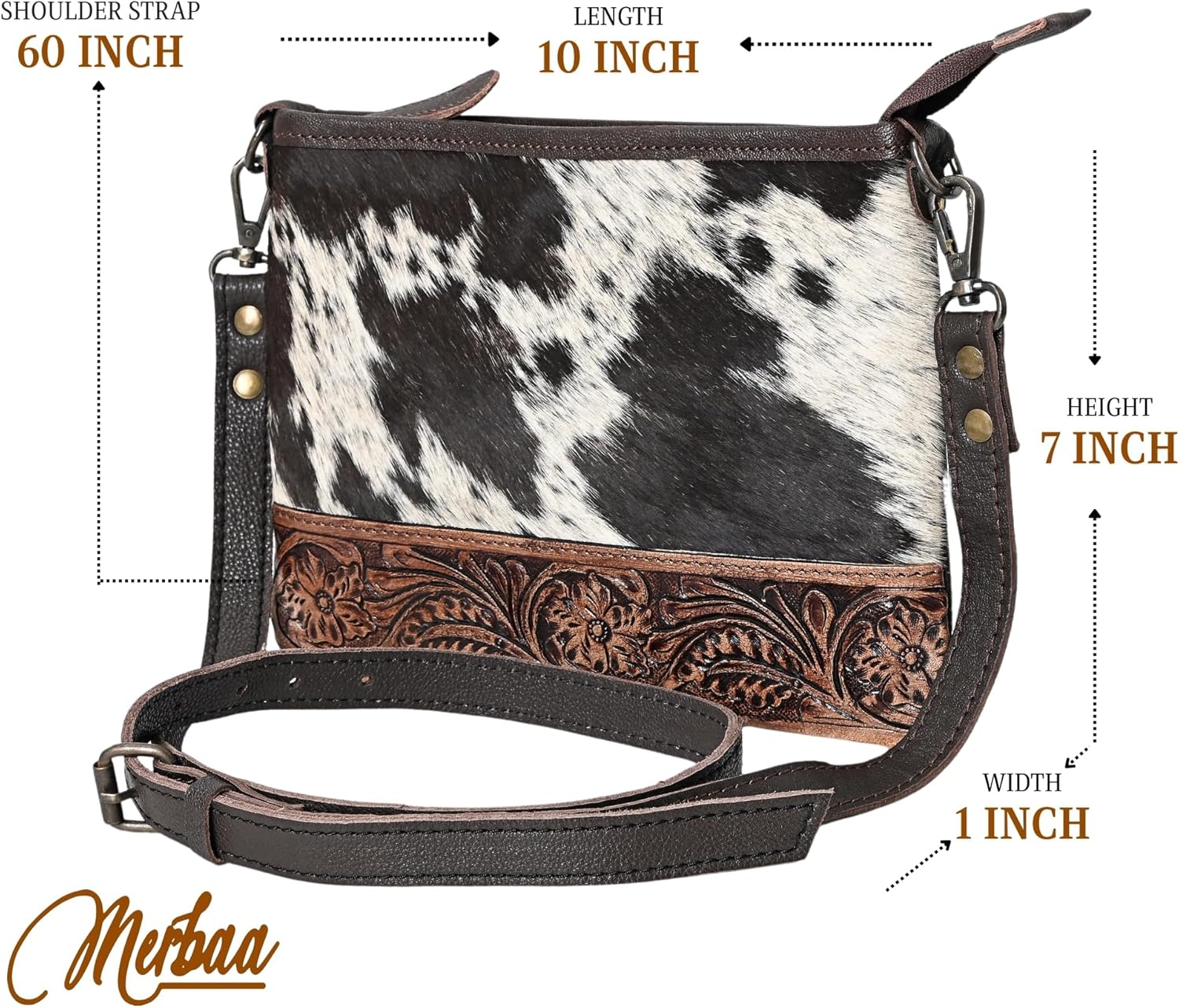 Merbaa Western Cowhide Tooled Leather Small Crossbody Bag Cowgirl Fashion Purse with Adjustable Detachable Shoulder Strap - Image 3