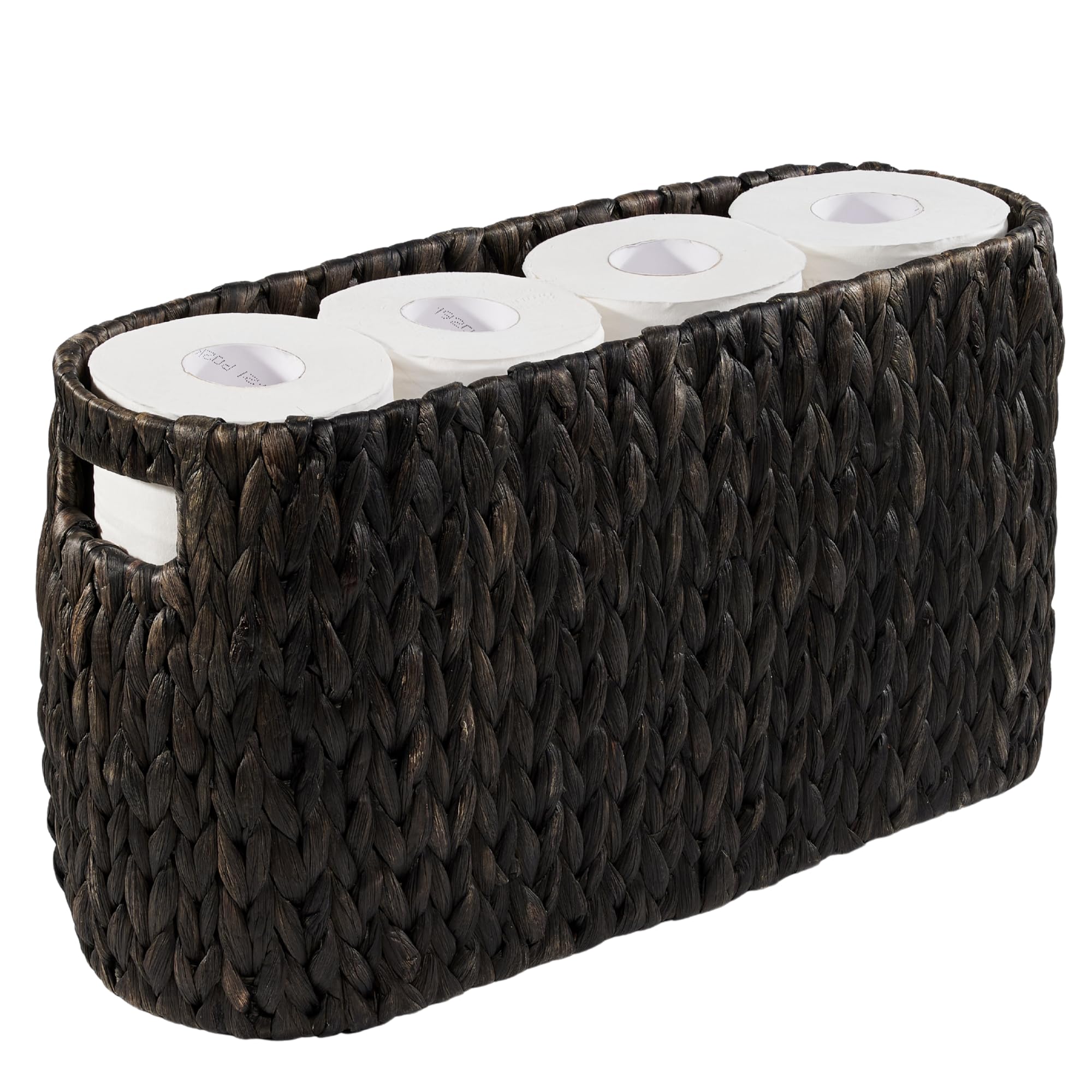 Toilet Paper Storage Basket, Toilet Paper Holder with Storage for Up to 8 Rolls, Coastal Bathroom Decor, Rattan Bathroom Accessories (Black, 6 Mega Rolls)