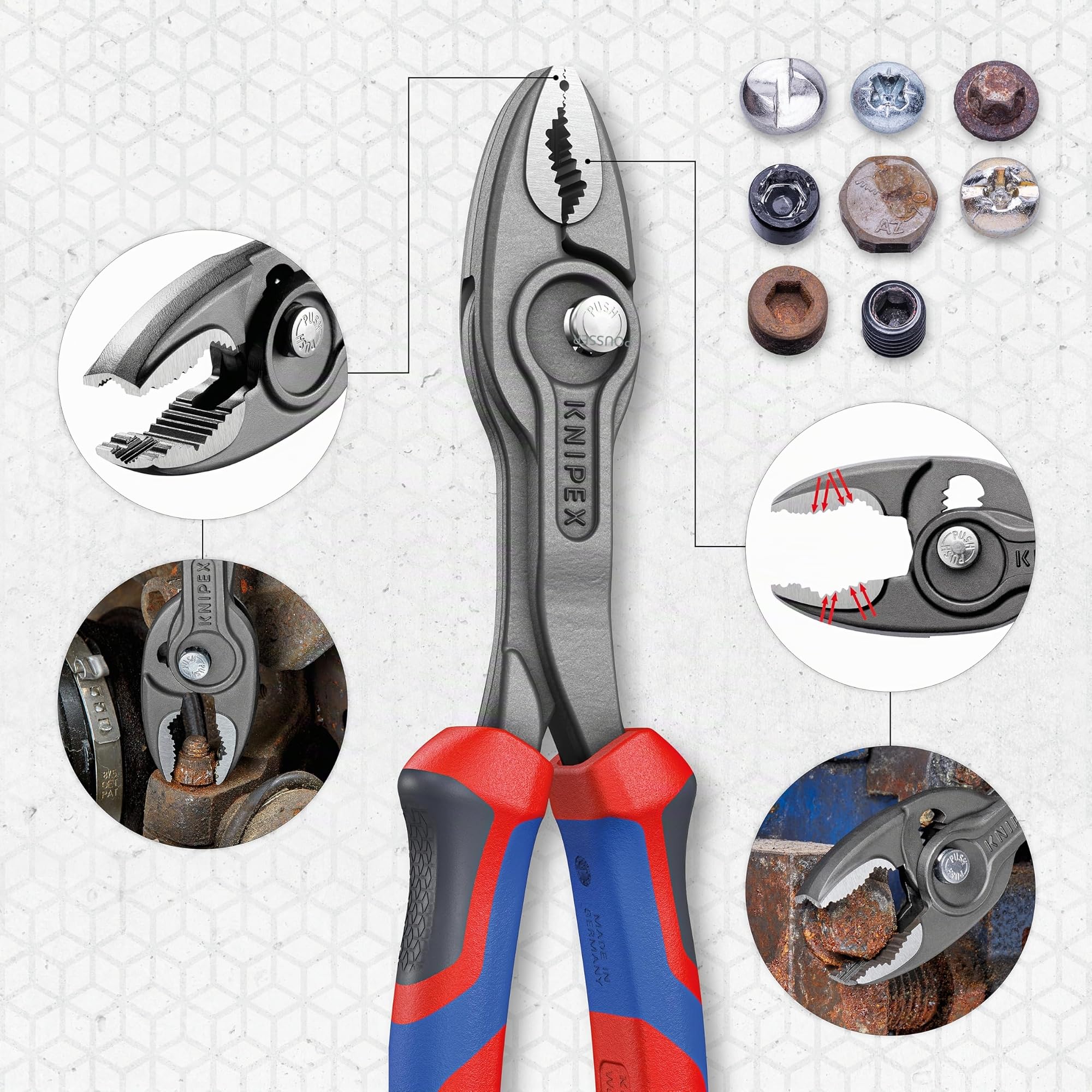 Knipex TwinGrip Pince multiprise frontale, 200 mm, 4-22 mm, préhension frontale et latérale, articulation entrepassée avec bouton-poussoir, 82 02 200