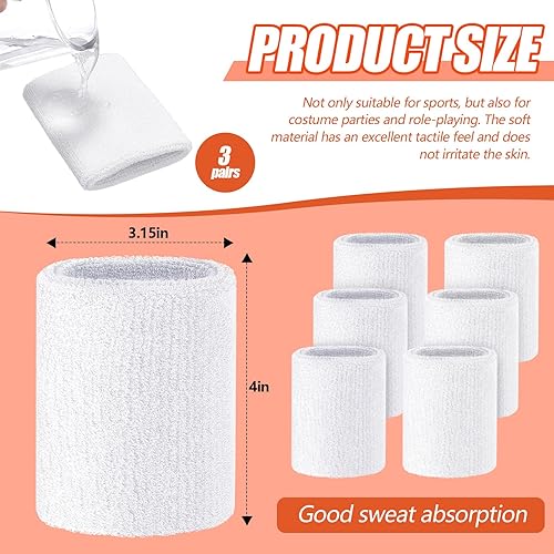 Miniatura 2 de Wettarn 6 muñequeras de 4 pulgadas, muñequeras de tenis y gimnasia para puños y deportes, de algodón, elásticas y gruesas, para tenis y fútbol