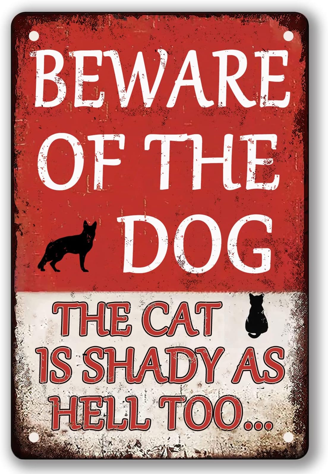 Beware Of Dog Sign Beware Of The Dog The Cat Is Shady Too Tin Sign Funny Warning Metal Signs For Yard Fence Guard Outdoor Decor Gifts 8x12 Inches