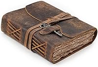 LeatherVillage Vintage Leather Journal - 200 Handmade Deckle Edge Pages, Brass Key Closure, A6 Cappuccino Brown Notebook for Men & Women