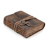 LEATHER VILLAGE Vintage Leather Journal  200 Handmade Vintage Deckle Edge Paper  Leather bound Journal For Women Men  Vintage Key Closure - Book of Shadows - Cappuccino Brown - 6X4 inches (A6)