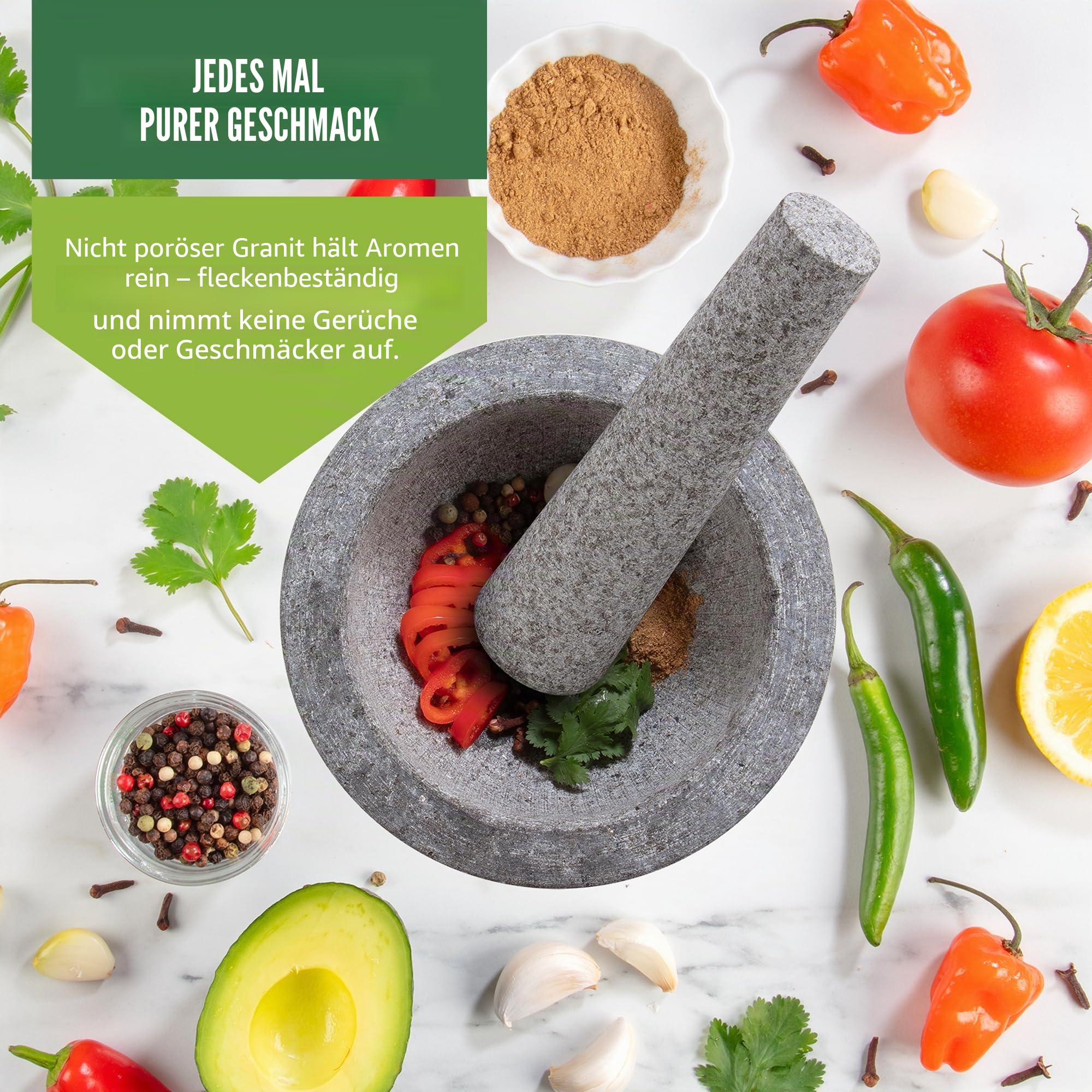 Mörser – Mörser mit Stößel – Mörser mit Stößel Granit – Hochwertiger Granit Mörser - Keine Abreibung - Ø 16 cm mit 500 ml Volumen - Mortar and Pestle
