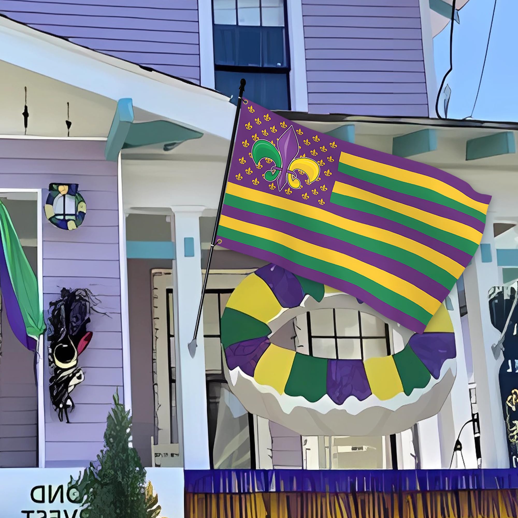 Mardi Gras Flag - 3'x5' New Orleans Festival Party Polyester Banner With Grommets - View #10