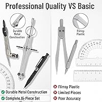 Vista 7 de Mr. Pen Juego de geometría con transportador de brazo giratorio de 6 pulgadas, compás, escuadras, regla, compases y transportador, juego de 15 piezas