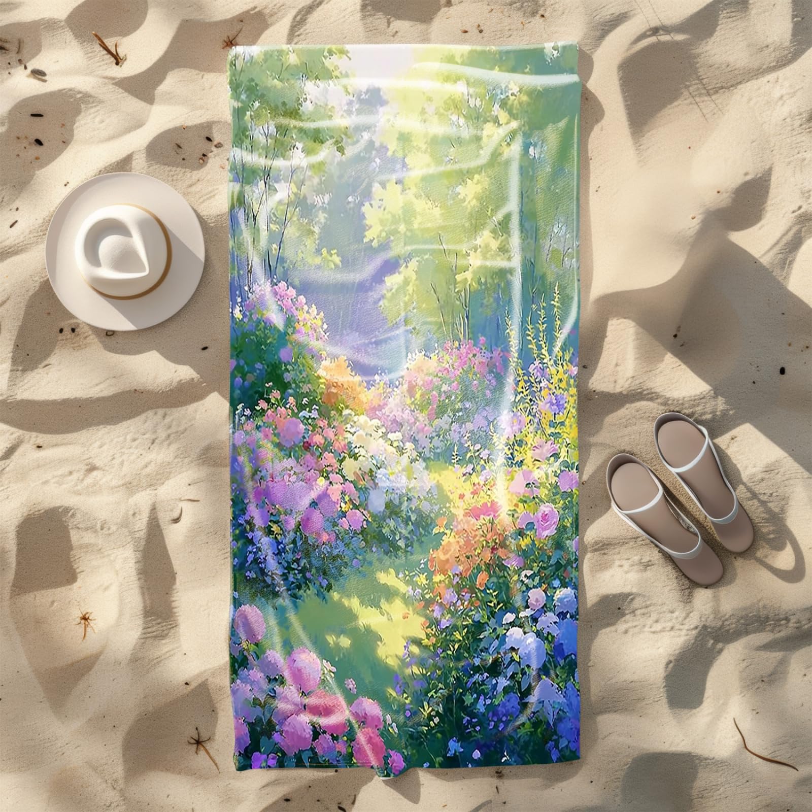 Generisch XXL Strandtuch Microfaser 180 X 90 Lila Gelb Blume Grün Strandhandtuch Groß Kompakt Und Sandfest Schnelltrocknend Reisehandtuch Für Den Strand Gym Travel Sauna