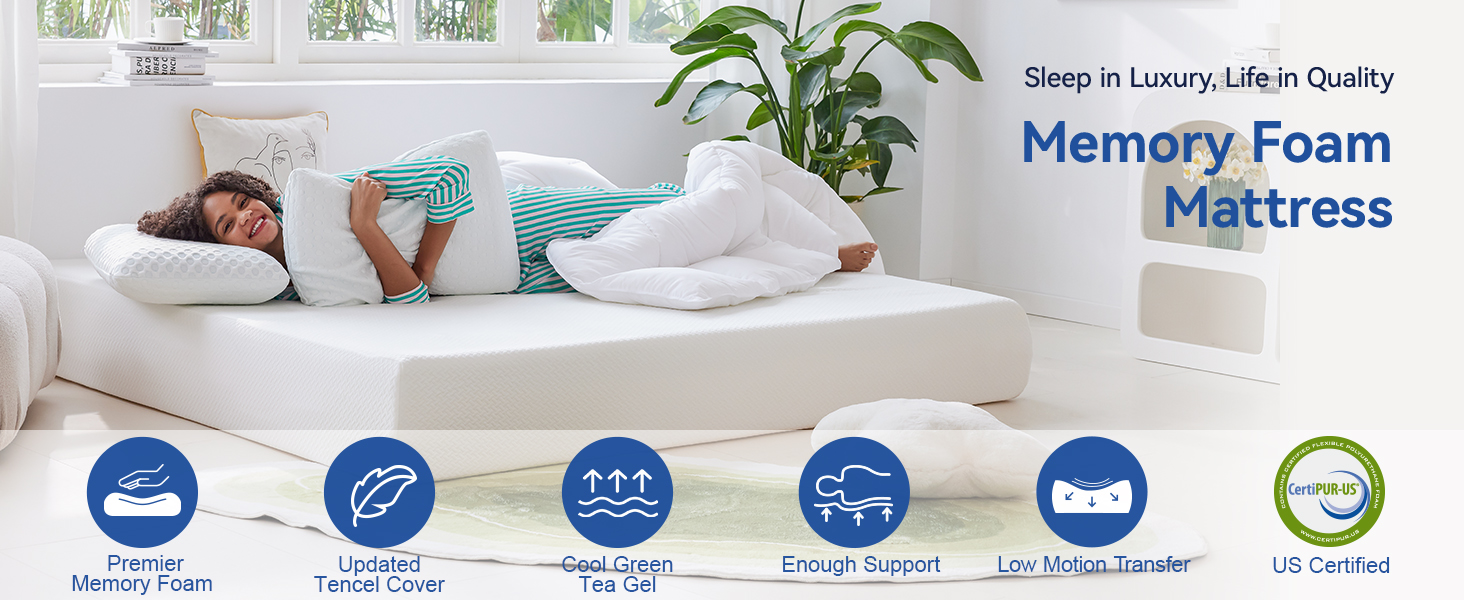Short Queen RV Mattress 10 Inch with Tencel Cover,Premier Cooling Green Tea/Gel Memory Foam Mattress in Box for Camper/Truck/Trailer,Medium Firm Mattresses for Back Pain,in USA,CertiPUR-US 75'' x 60