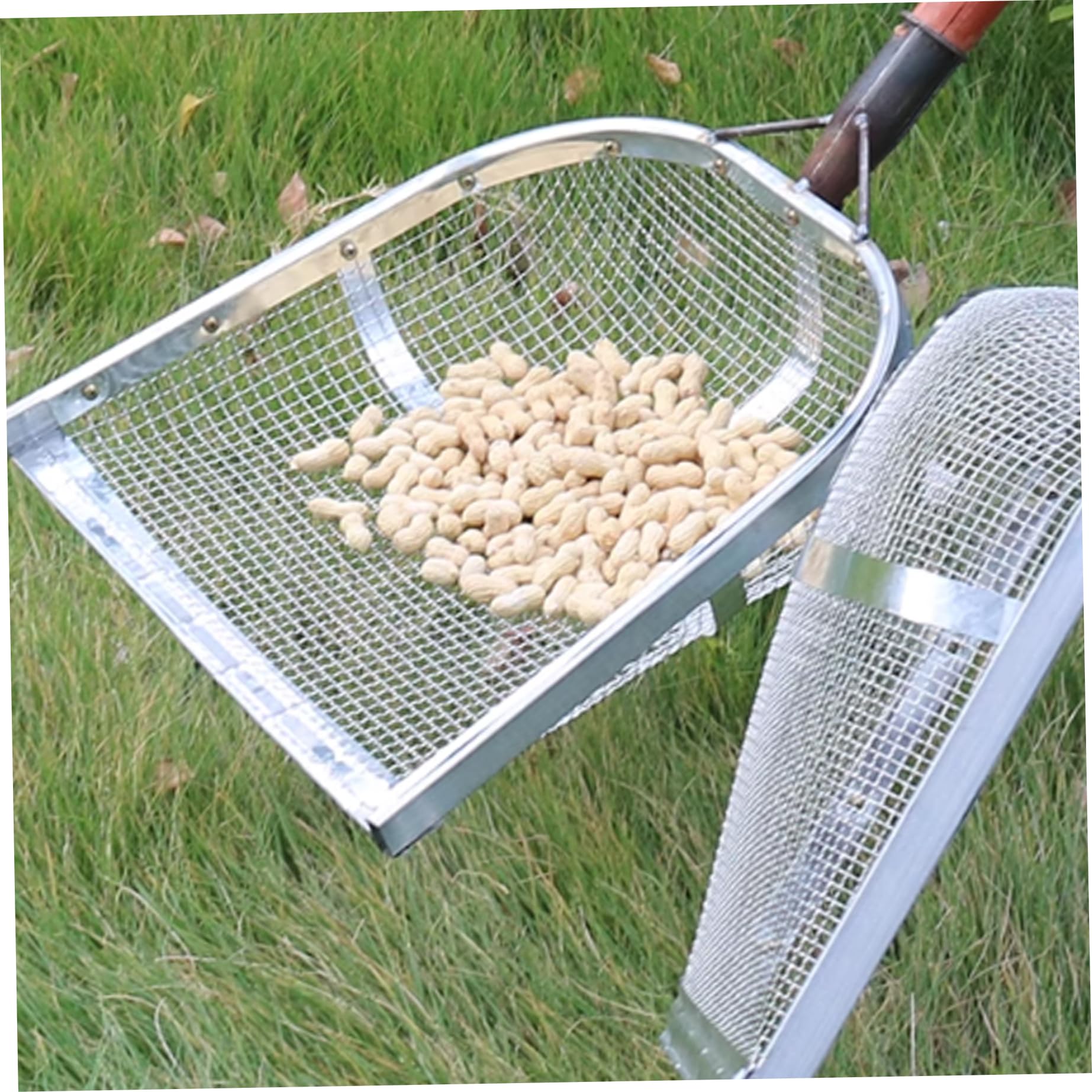 Tamiz de Suelo Pala de jardín portátil con Fugas Tamiz de Arena de Acero Inoxidable Abono agrícola de Malla de 0, 8x0, 8 cm con Mango Corto Suelo Resistente para jardinería