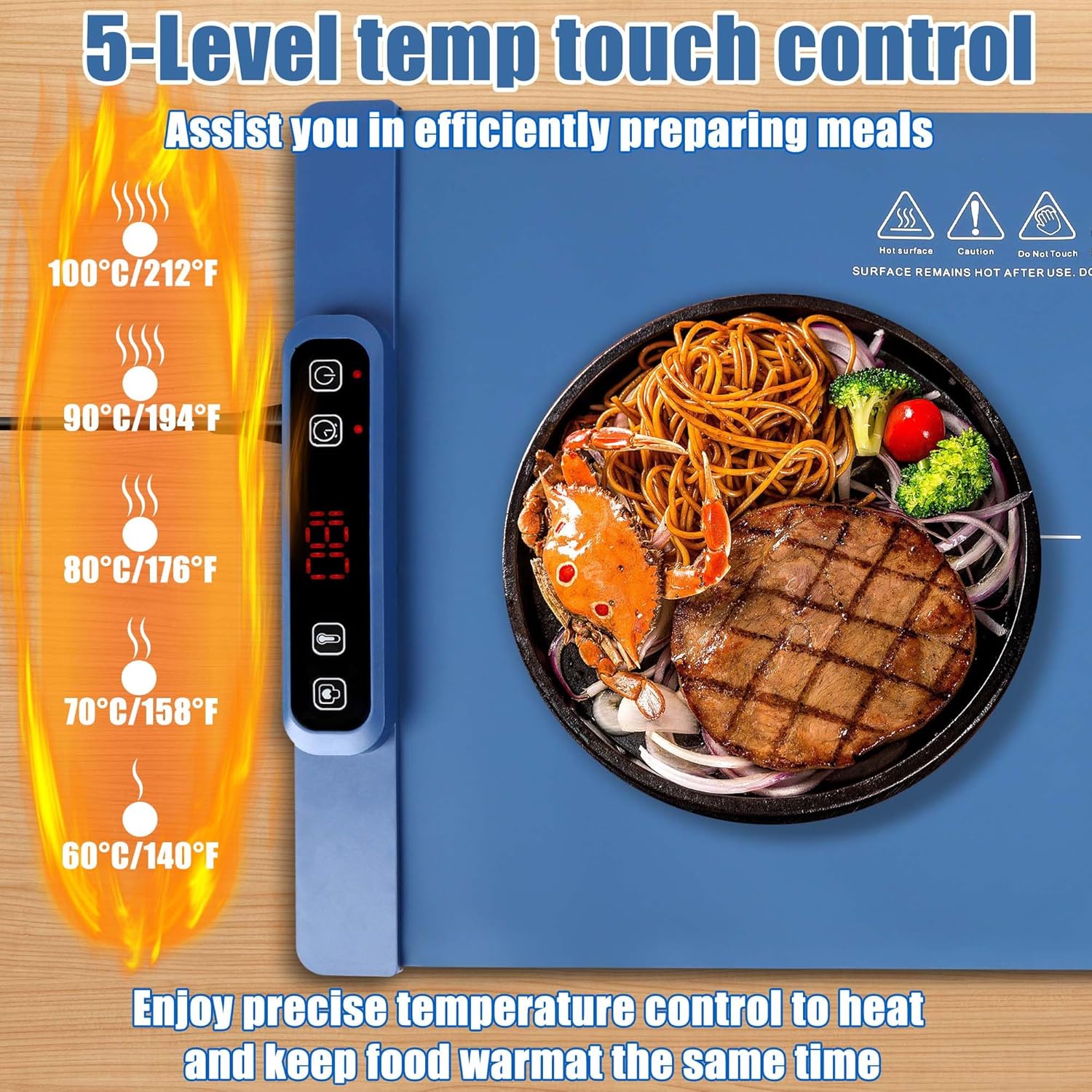 Warming Mat for Food, Food Warming Mat, Electric Warming Tray, Warming Trays for Buffets Party, Food Warmer Mat 10s Quick Heating, Roll-Up Design Heating Mat for Food, Timed Function(Blue)