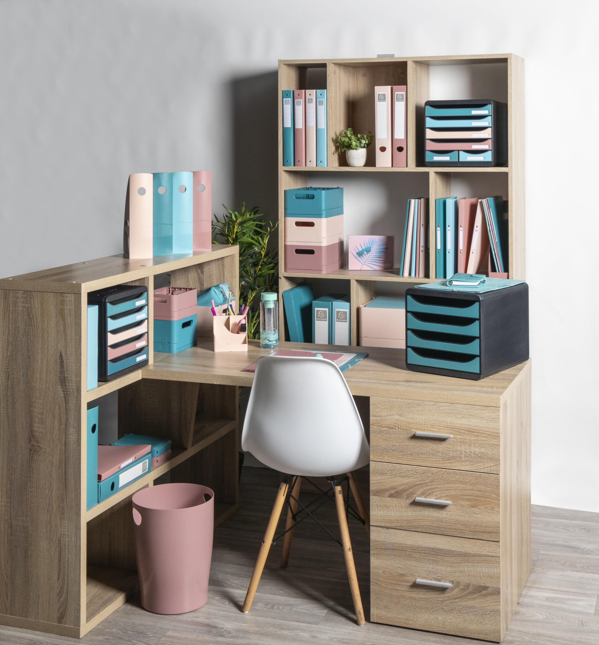 Exacompta - Rif. 31034D - Modulo di archiviazione BIG-BOX Skandi, scatola 4 cassetti per documenti A4+, dimensioni esterne. : Profondità 34,7 x Larghezza 27,8 x Altezza 26,7 cm, Blu Pacifico