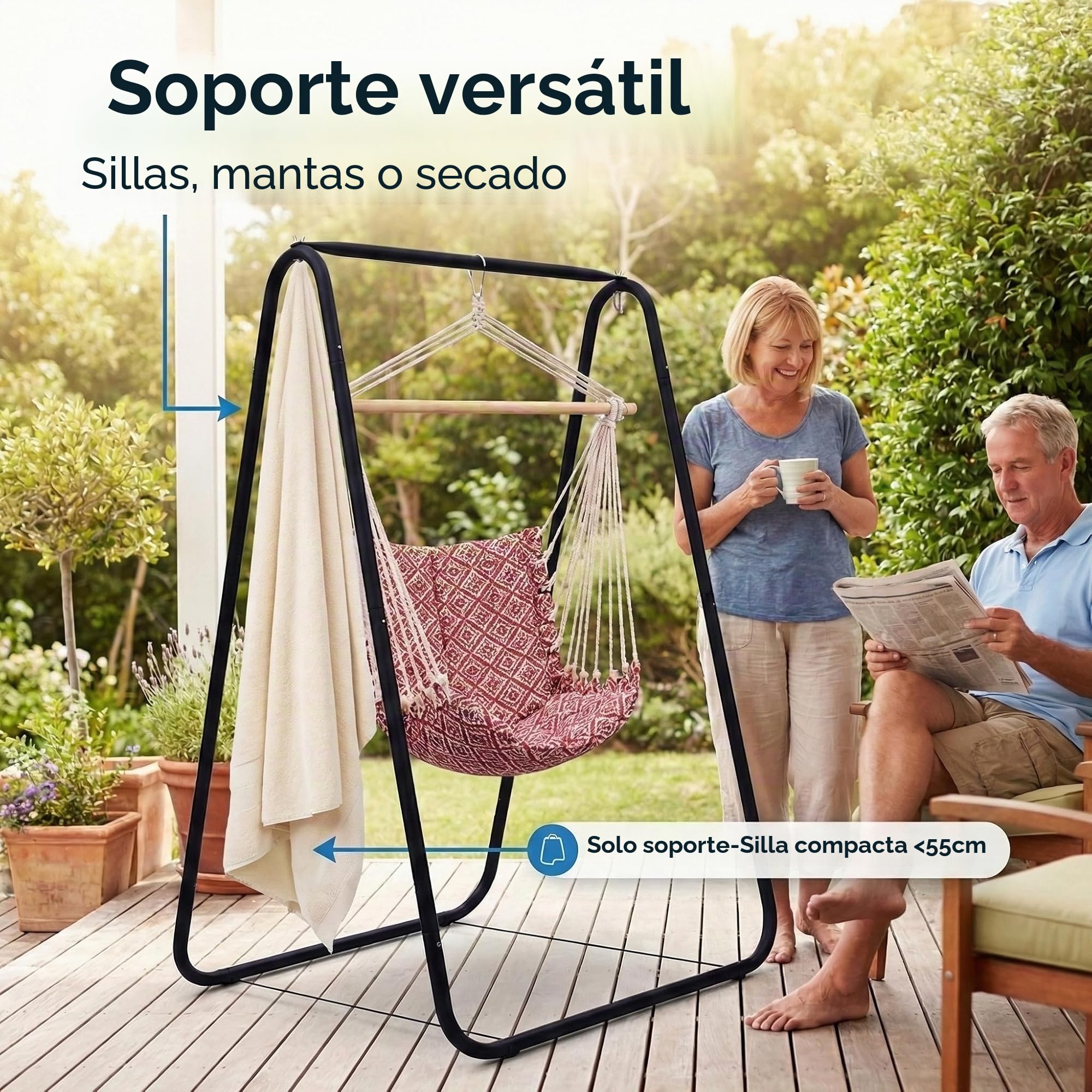 Soporte para silla hamaca fuerte en forma de A, soporte para silla colgante con soporte de carga fuerte en forma de A, carga máxima de 100 kg, soporte para silla colgante para patio, jardín