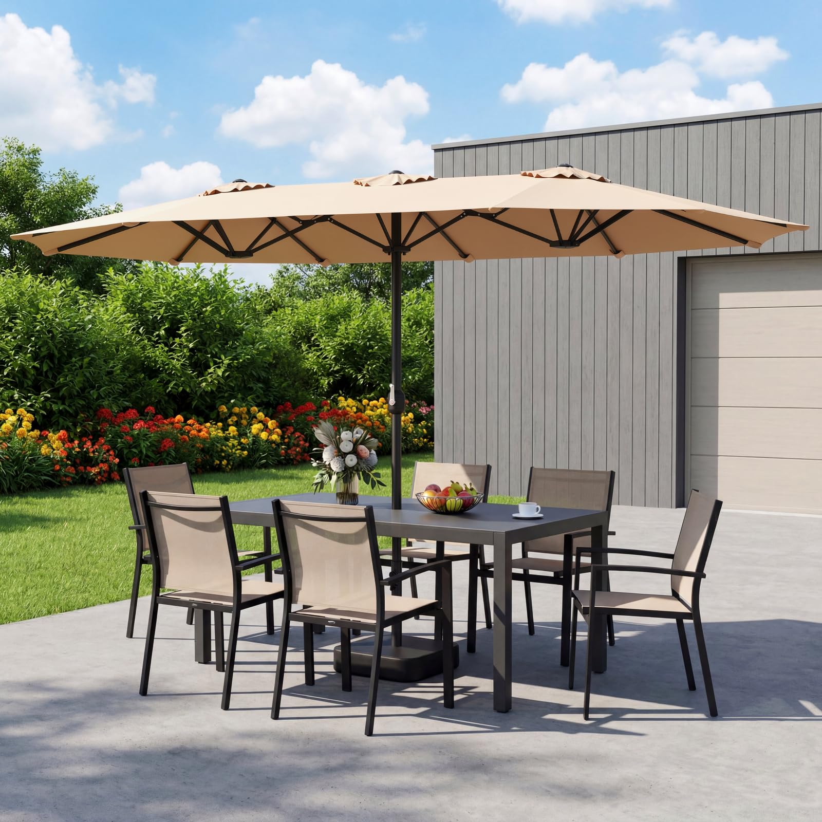 ONBRILL 2026 Upgraded 15ft Outdoor Patio Umbrella with Base Included, Extra Large Pool Umbrellas with Crank, Double Sided Rectangle Table Umbrella for Deck, Market, Garden