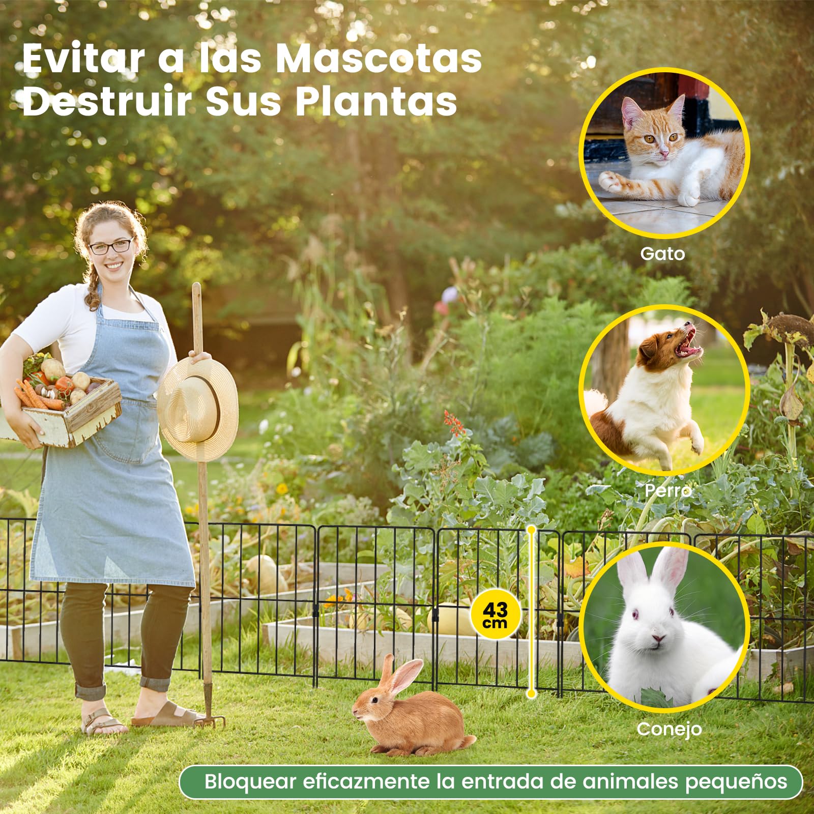 COSTWAY 25PCS Vallas Decorativas para Jardín, Valla de Barrera de Animales de 825 cm(L) x 60 cm (AN), Valla de Alambre Metálico Plegable para Borde de Cama de Flores y Decoración de Patio (25 piezas)