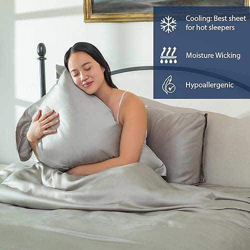 Miniatura 3 de Delara Juego de sábanas 100% tencel de eucalipto Lyocell Tencel, juego matrimonial de 4 piezas, enfriamiento natural, súper suave, sedoso, absorbe