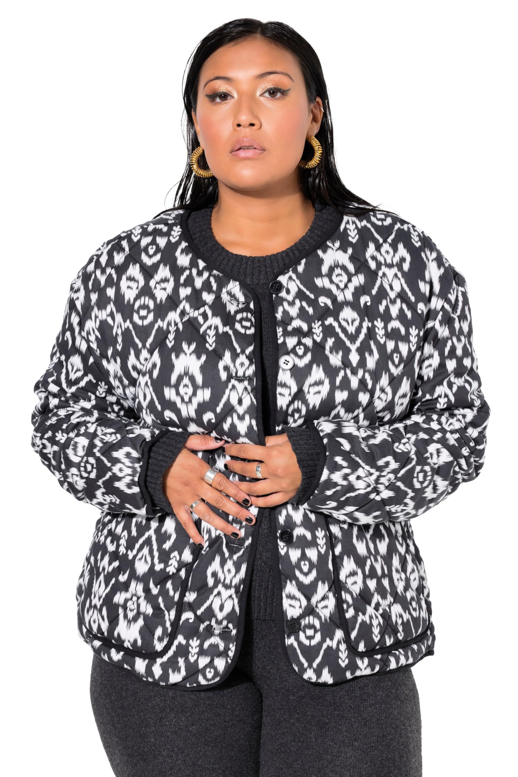 Studio Untold Damen große Größen Übergrößen Plus Size Steppjacke, Boxy Shape, Alloverprint 836974