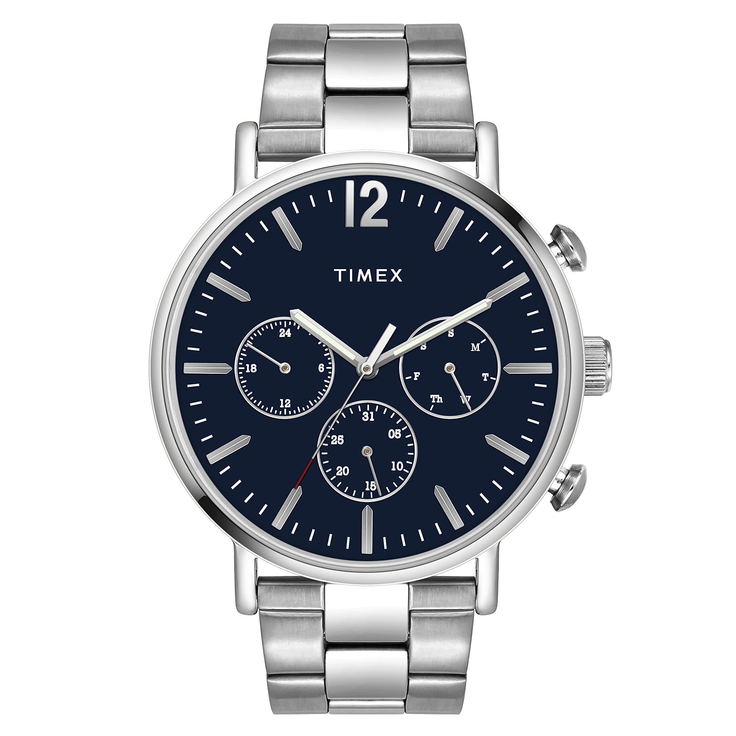 TIMEX Men Stainless Steel Analogue Blue Dial Watch - Tweg20010, Band Color-Silver (B0BQM28SP6) Amazon Price History, Amazon Price Tracker