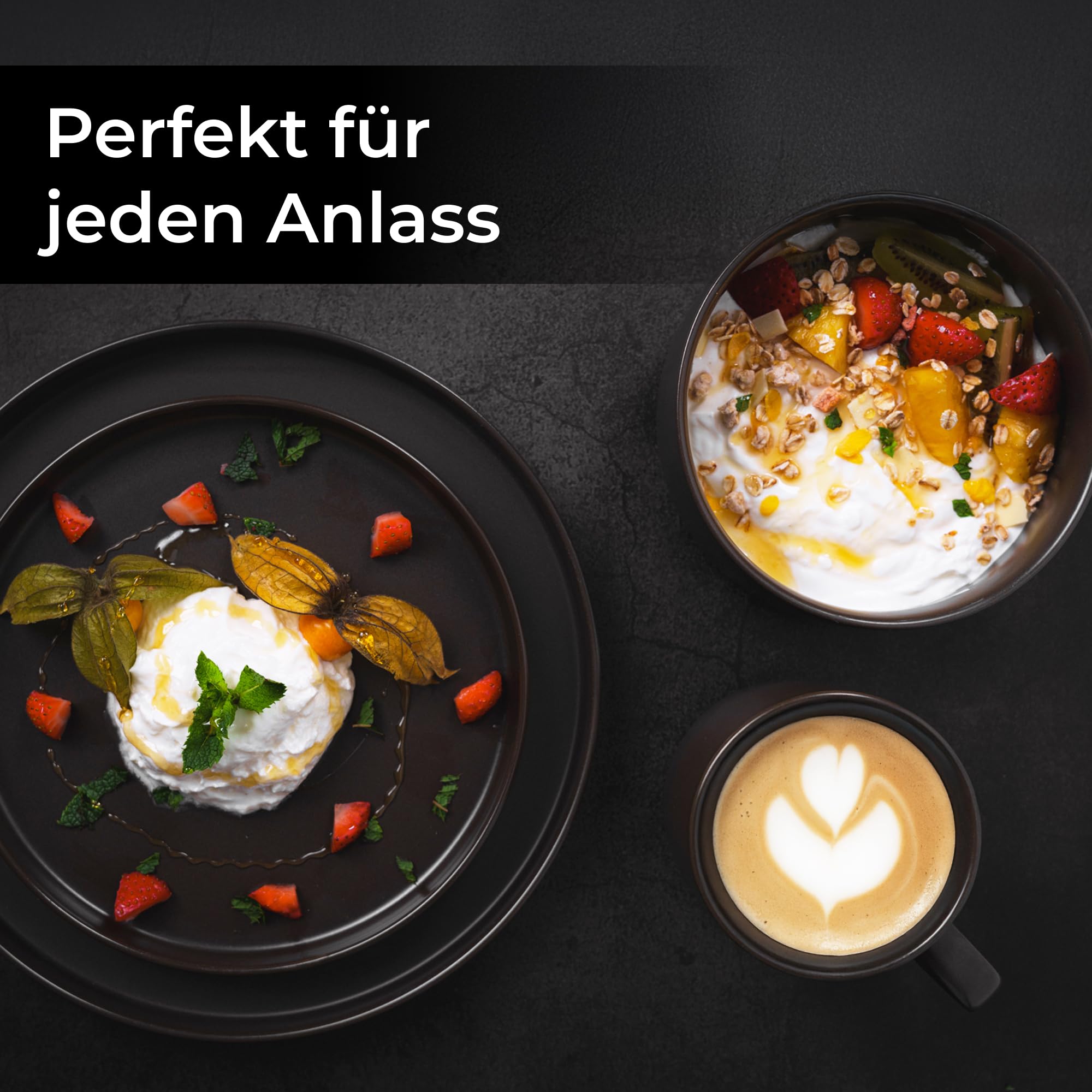 MIAMIO – Kaffeetassen Set 4er / Kaffee Becher Keramik (500 ml) für Kaffee, Cappuccino, Latte Macchiato, Tee, Espresso/Spülmaschinen- und mikrowellengeeignet – Sierra Kollektion (Dunkel, Becher (4x))