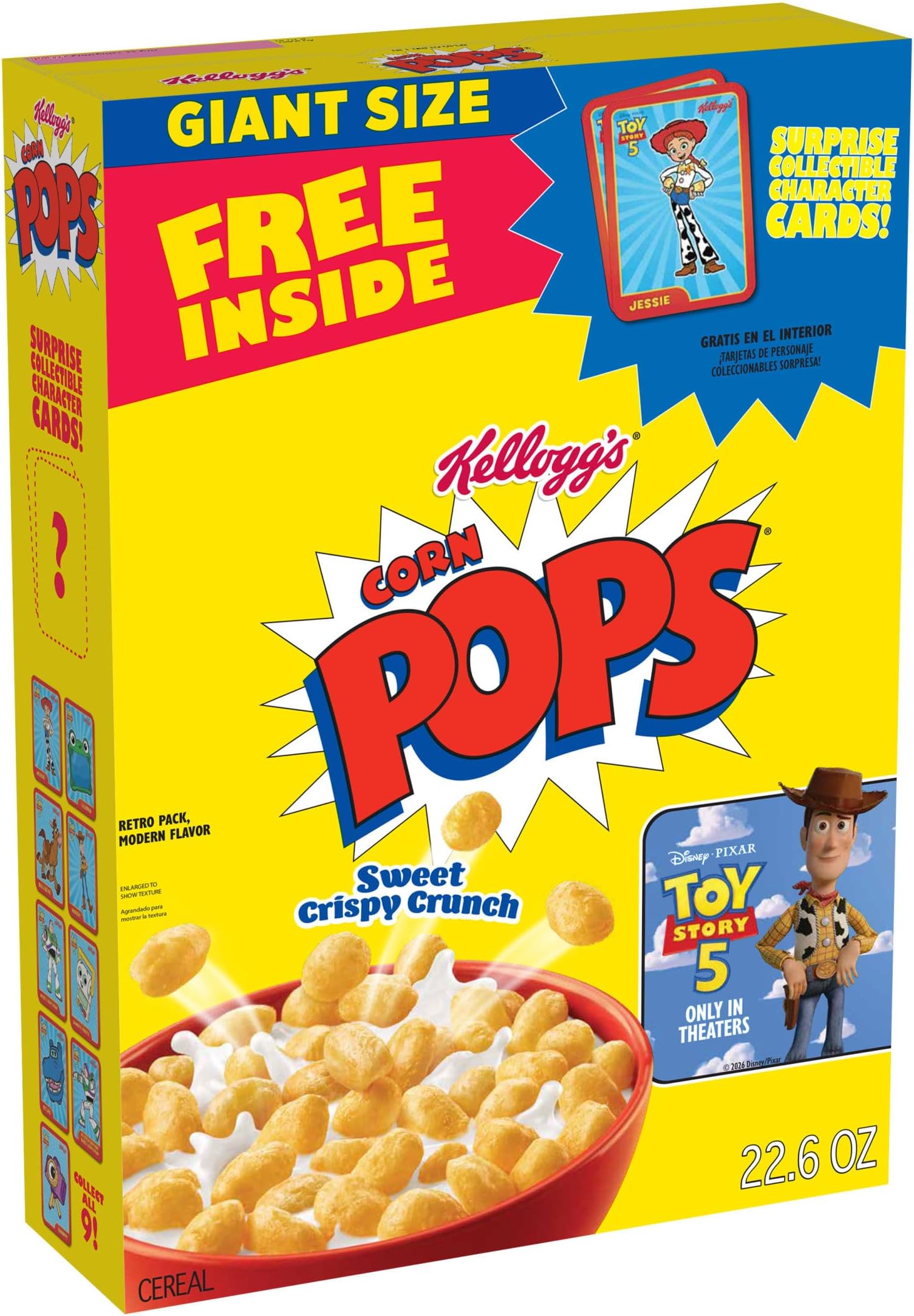 Corn Pops Breakfast Cereal, 8 Vitamins and Minerals, Kids Snacks, Giant Size, Original, 22.6oz Box (1 Box)