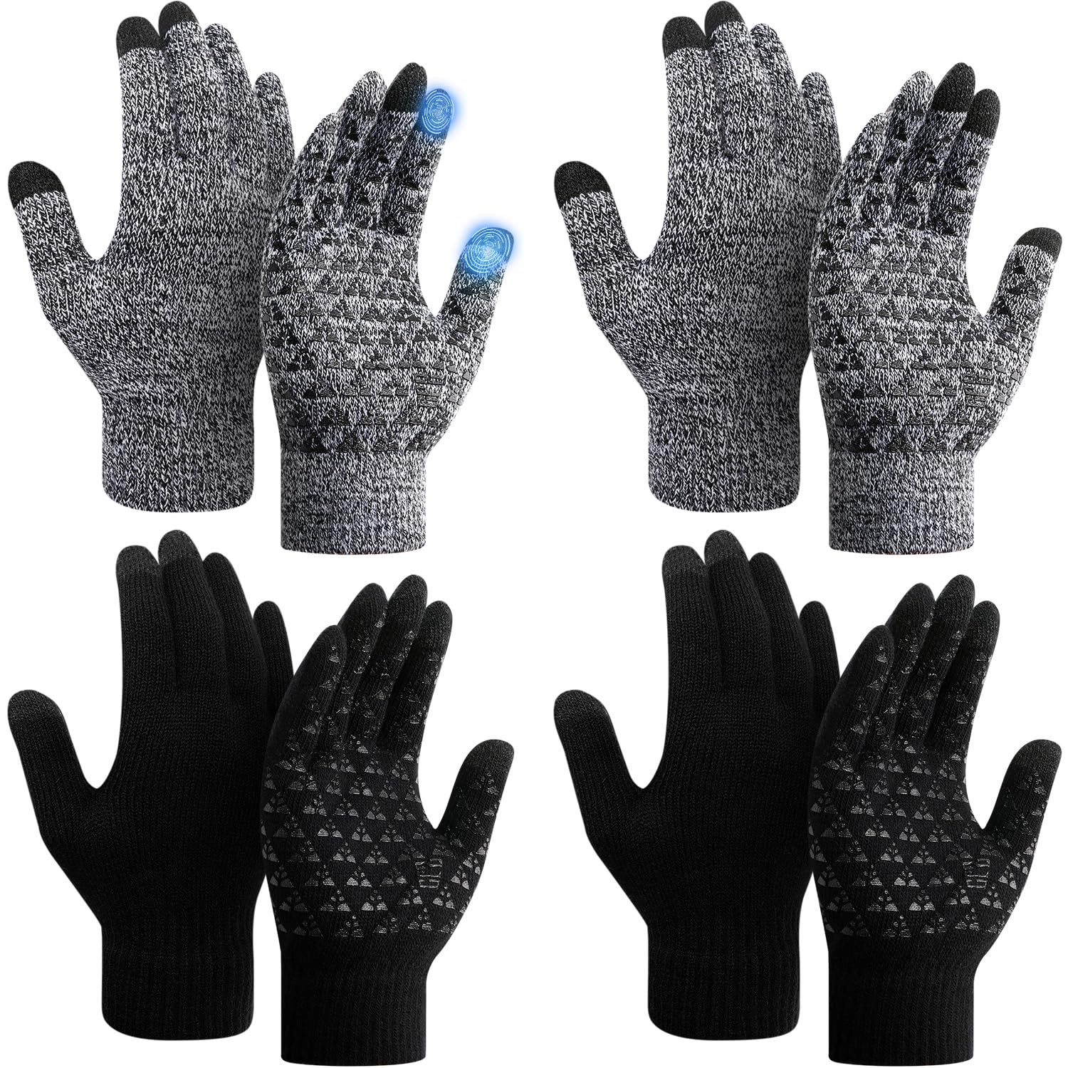 SATINIOR 4 Pairs Winter Gloves for Men Knit Warm Lining Cold Weather Gloves with Anti Slip Grips Touch