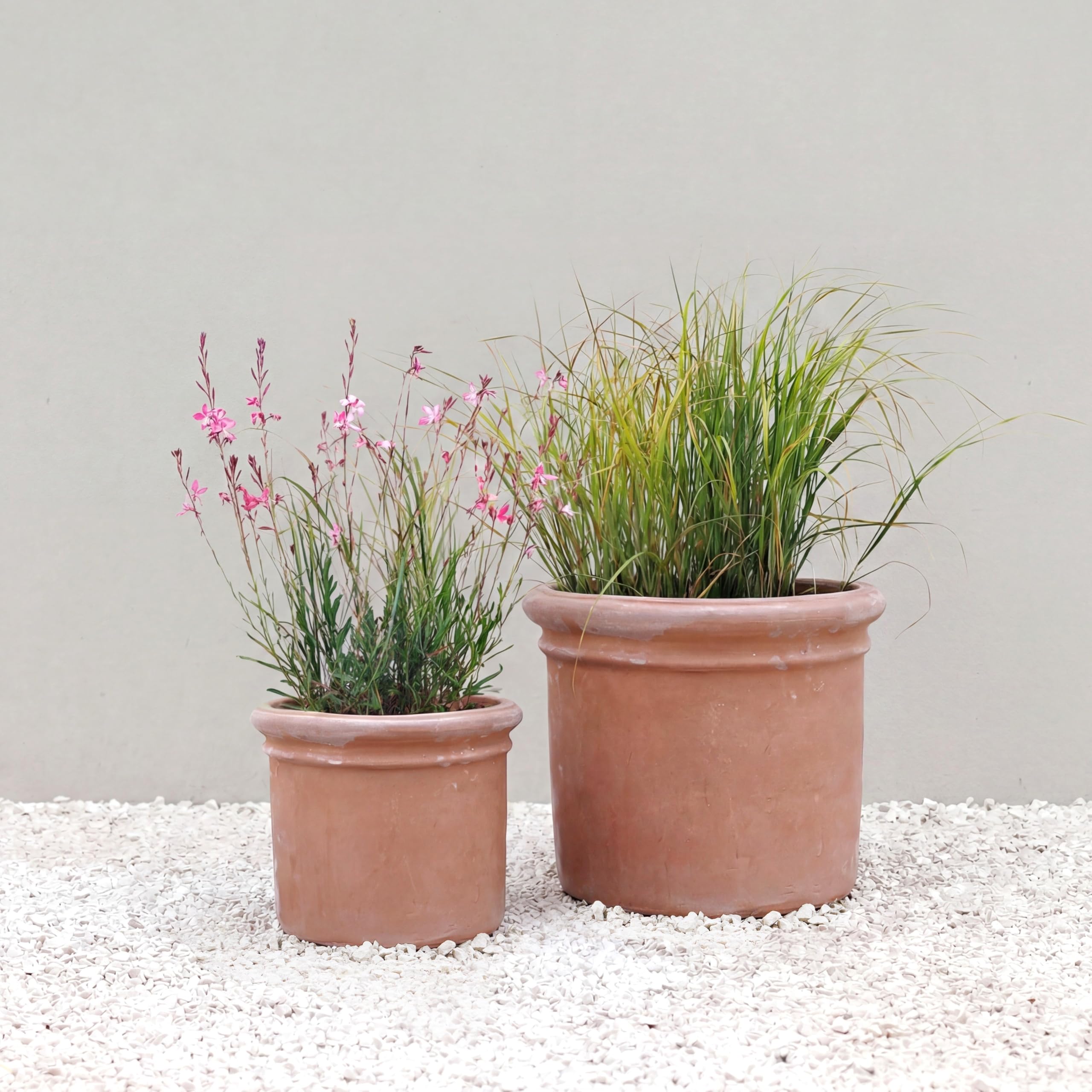 Primrose Orange Terracotta Planter Massa Round Cylindrical Rimmed Drainage Hole 60Cm