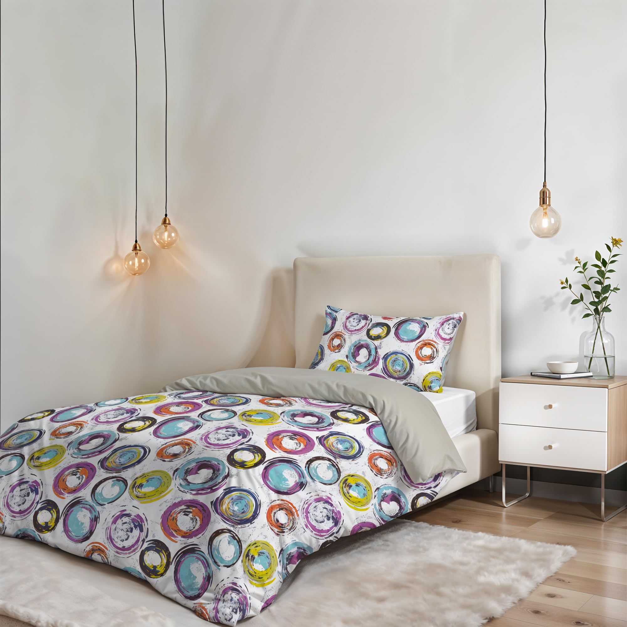 Italian Bed Linen Sogni e Capricci Fantasy Duvet Cover (Made in Italy), cerchi astratti, small double