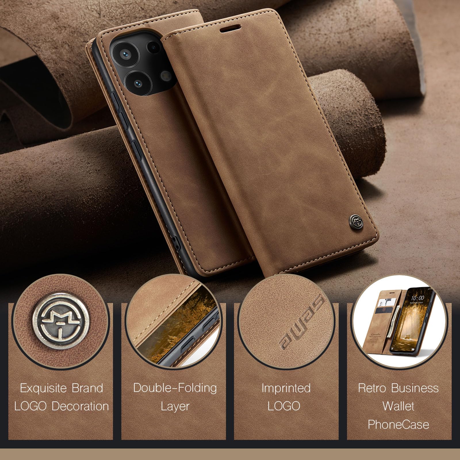 Monweicz Cover Compatibile con Xiaomi Redmi Note 13 4G, Custodia Portafoglio con Slot per Scheda, Protezione Completa Premium in Pelle PU, Flip Libro Magnetica Xiaomi Redmi Note 13 4G, Marrone