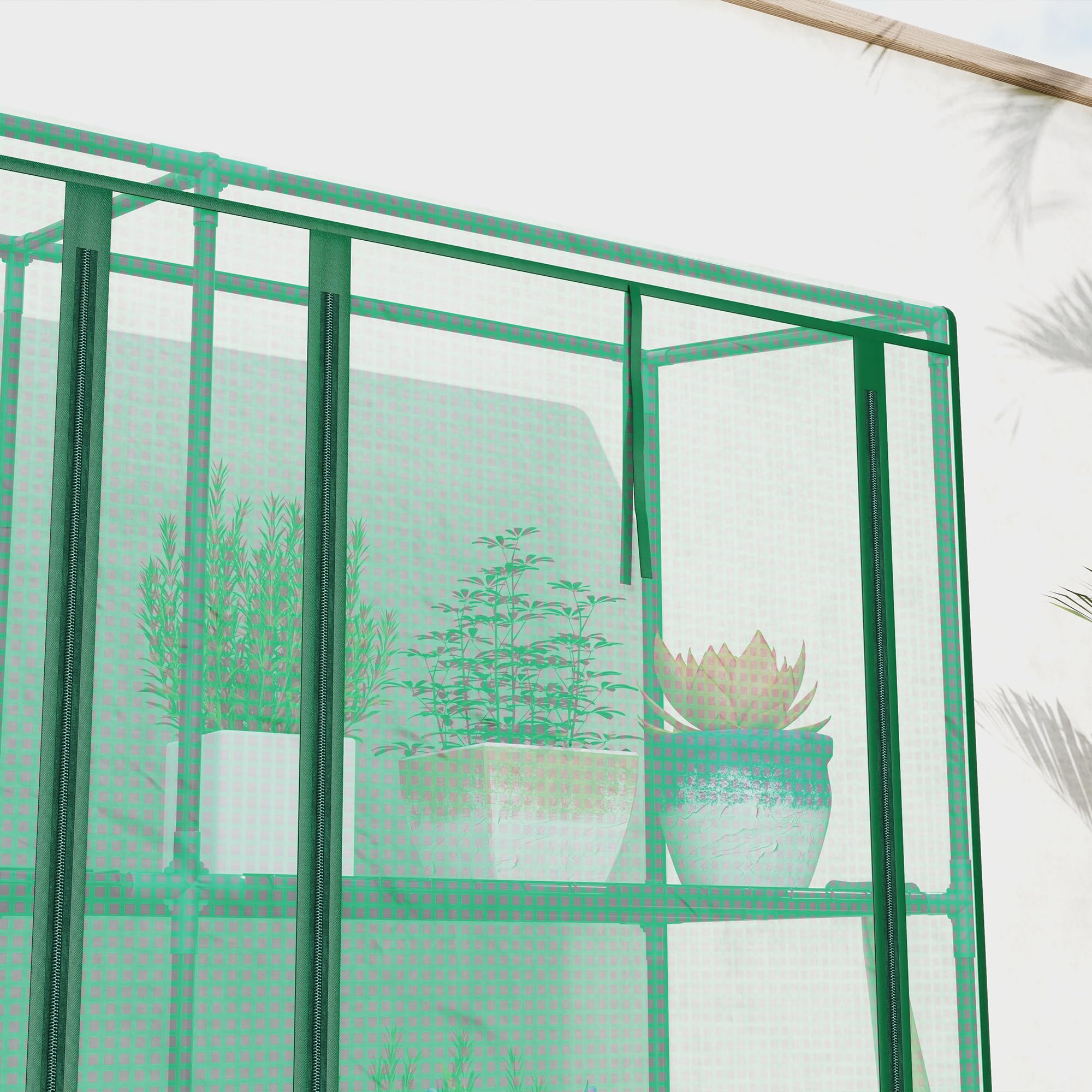 Outsunny Serra mini appoggiata Copertura in PE 215x46x151 cm Verde | Rinforzata, portatile, serra da interno/esterno, 3 porte a rotolo, 3 piani 9 mensole in filo