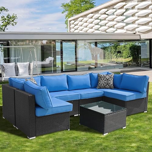 Miniatura 10 de Cojines de repuesto para muebles de exterior, juego de conversación seccional de ratán resistente al agua, cojines de repuesto para sofá, forro y