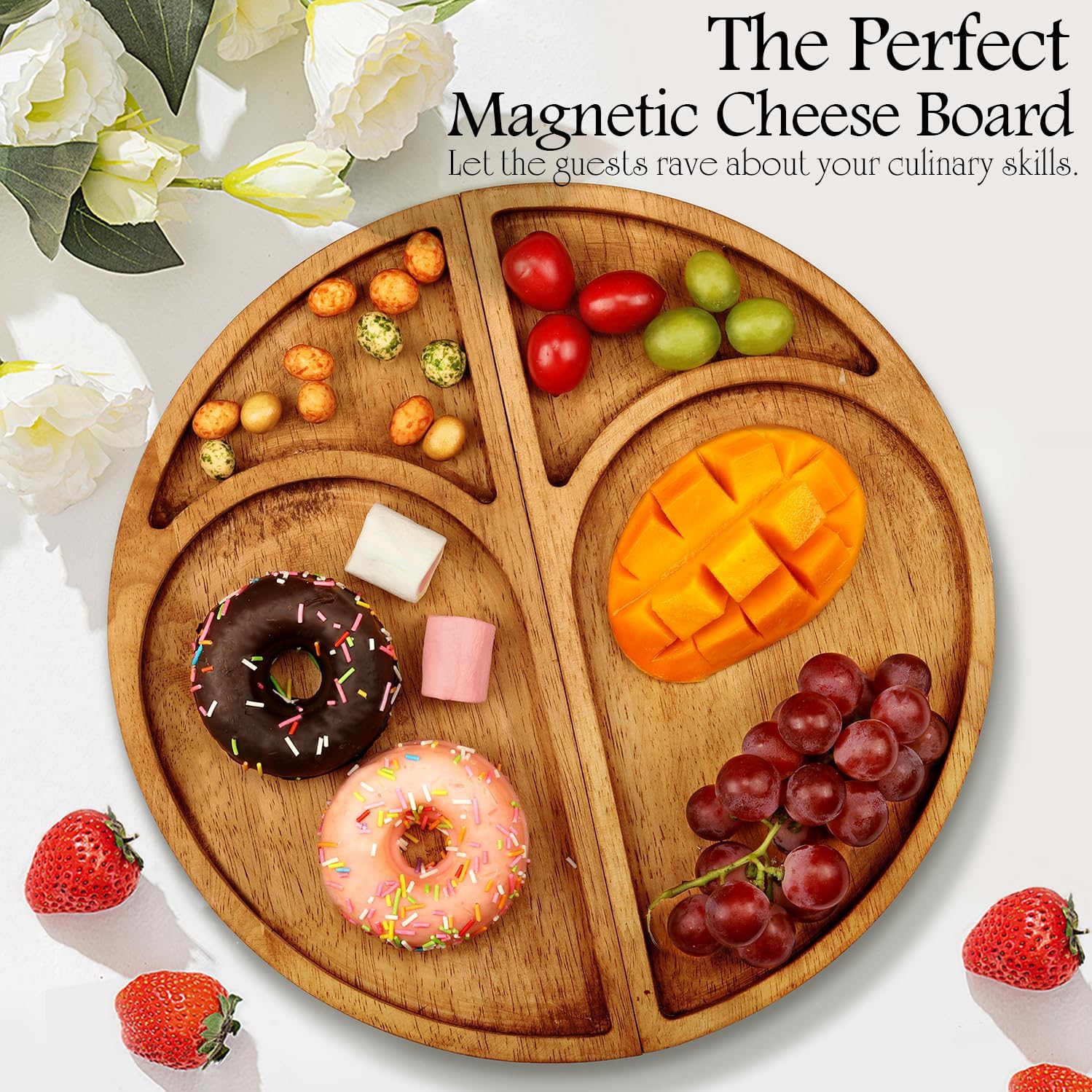 Premium Solid Wood Charcuterie Board Gift Set - Extra Large Magnetic Cheese Board Wooden Tray Serving Platter Housewarming, Christmas, and Valentine's Gifts - Image 5