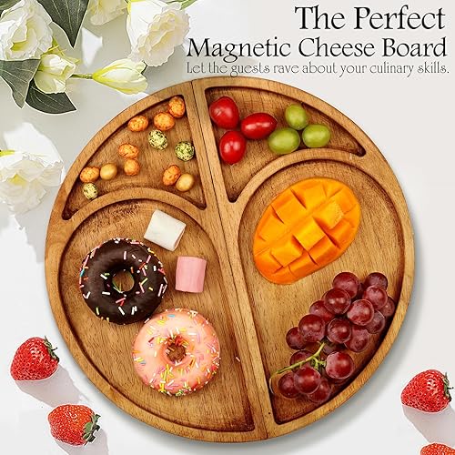 Miniatura 5 de Juego de regalo de tablero de charcutería de madera maciza de alta calidad, tablero magnético extra grande para quesos con bandeja de madera,