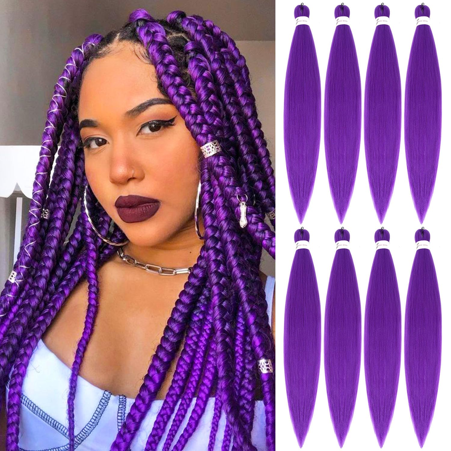 Purple Braiding Hair Pre Stretched 8 Pack Synthetic Purple Braiding hair Extensions for Braids 26 Inch Hair Extensions for Stage Party Halloween Costume Cosplay 26 Inch (Pack of 8) Purple