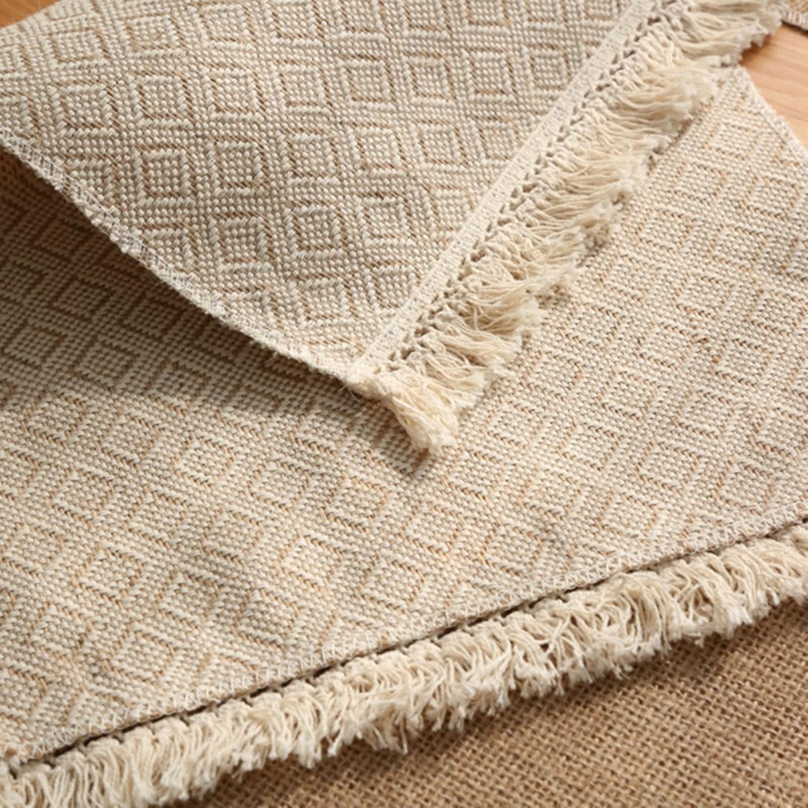 Napperon Table Restaurant 10Pièces, 30 x 45 CM Sets de Table Antidérapant Moderne Coton Lin Beige, Motif de Losange avec Glands
