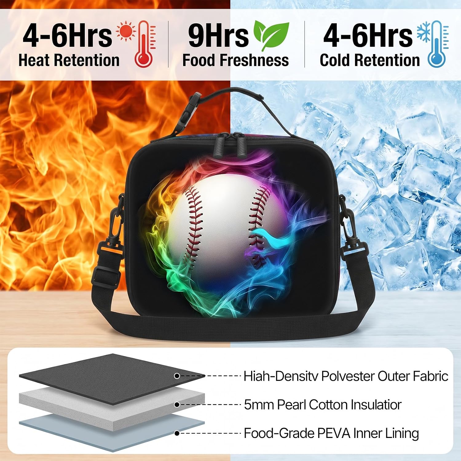 Baseball Boys Lunch Bag - Kids Lunch Box for Boys & Girls,Insulated Video Game Lunchbox with Adjustable Shoulder Strap & Name Tag,Reusable Portable Lunchbox for School Picnic Hiking image 3
