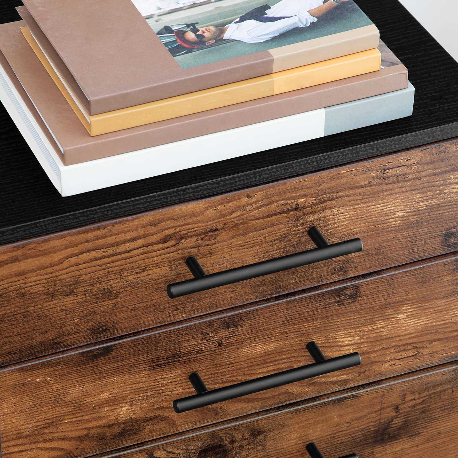 HOOBRO Mueble Archivador, Armario Móvil para Oficina con 3 Cajones y Archivador Colgante, 40 x 40 x 57,5 cm, Diseño Industrial, Marrón Rústico EBF02WJ01G1