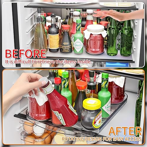 Miniatura 3 de Yieach Clear Refrigerator Lazy Susan - Plato giratorio rectangular de 15.7 x 11.8 pulgadas, bandeja giratoria grande para cocina, encimera,