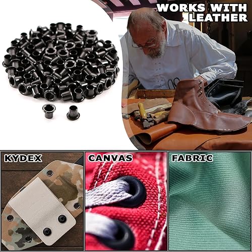 Miniatura 44 de [Paquete de 100] HolsterSmith Ojales recubiertos negros – (#6-9 de longitud) – (3/16 pulgadas de diámetro) – (fabricados en Estados Unidos) – Negro