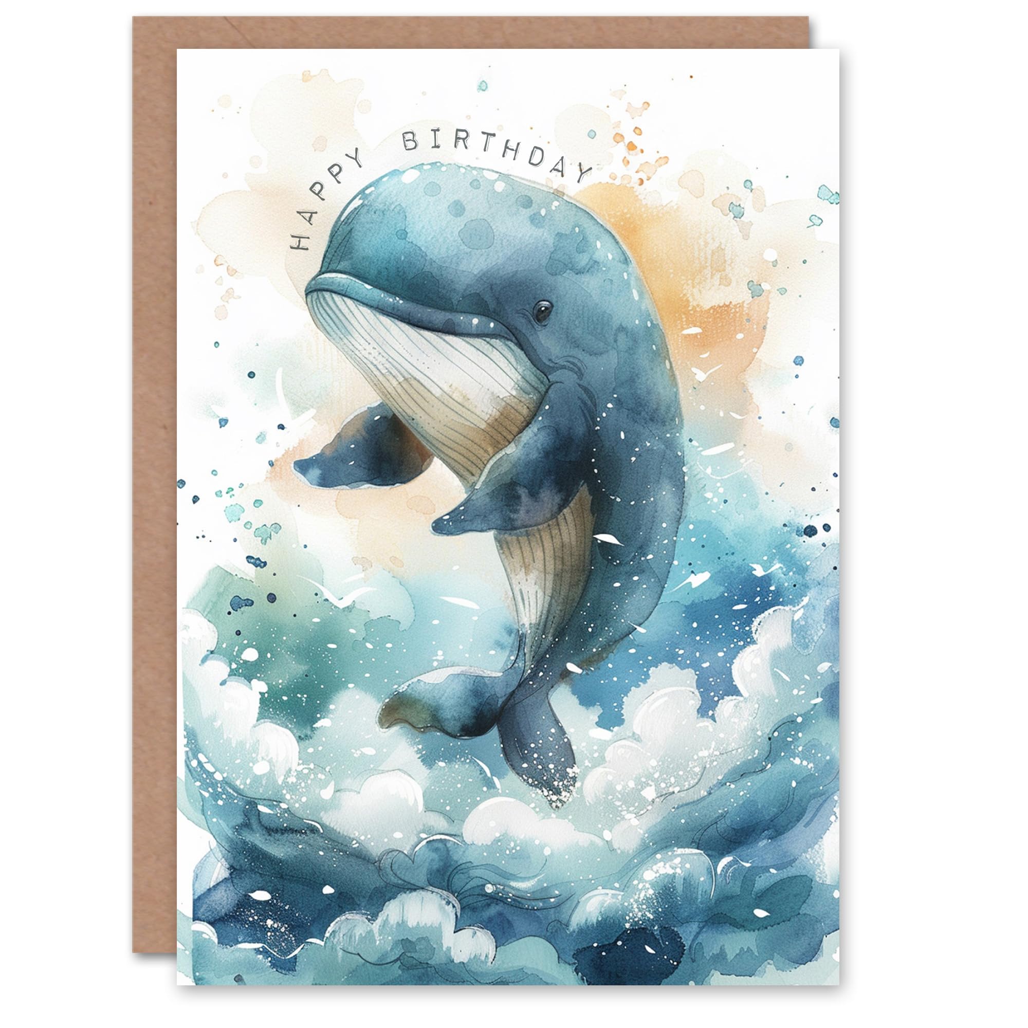 Artery8 Greeting Card - Whale Wave Jump - Kids - Blue