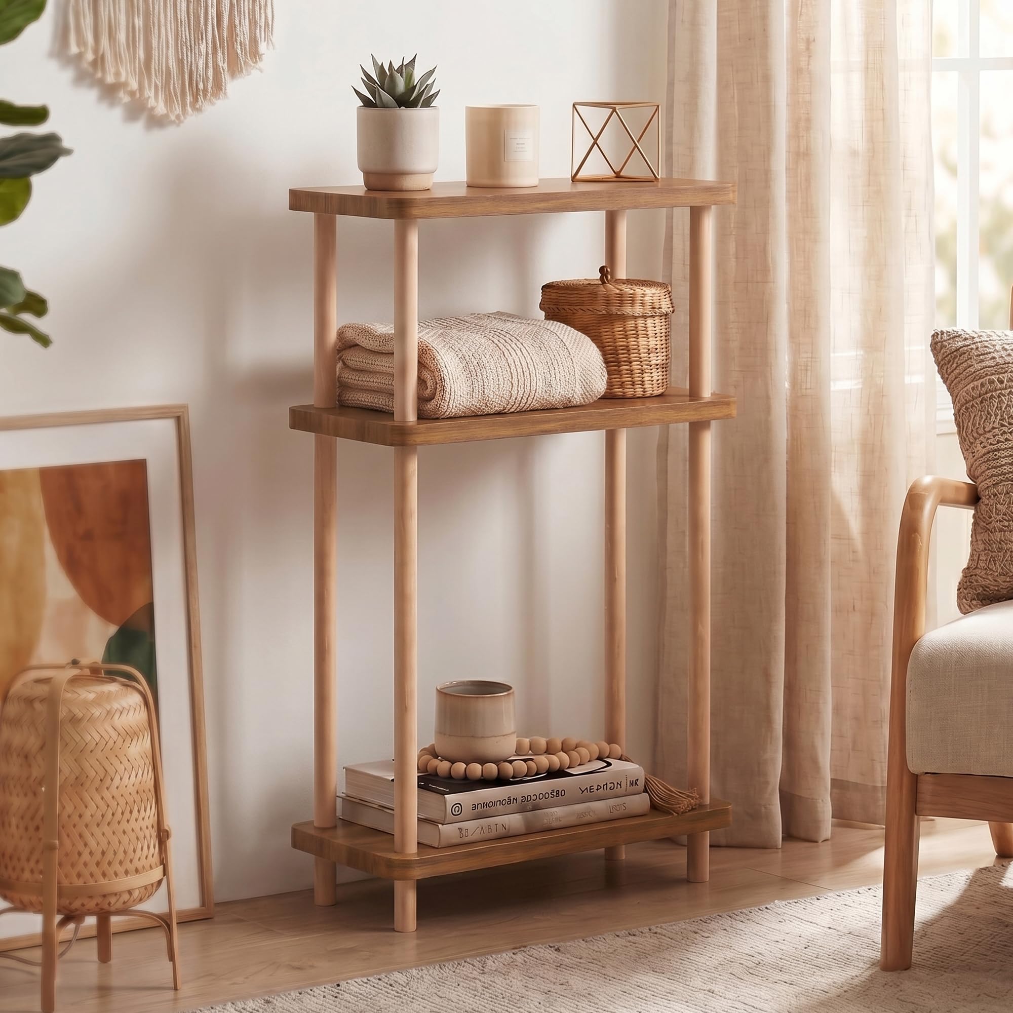 [en.casa] Scaffale da Terra a 3 Ripiani Effetto Legno 62x40x18 cm