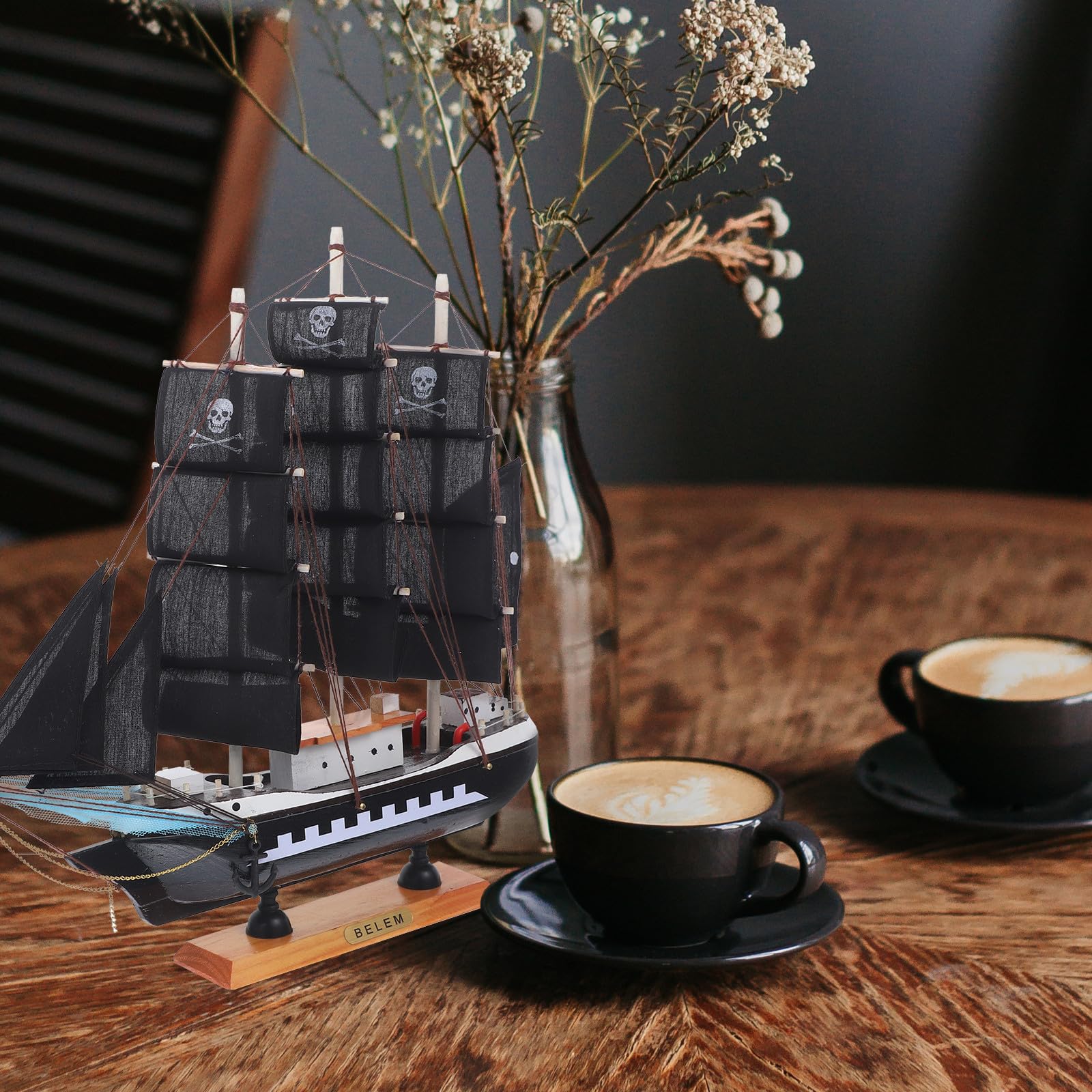 Modelo de Barco Pirata de Madera de 33cm, Estilo Mediterráneo, Decoración para Hogar y Oficina, Fiesta Verano