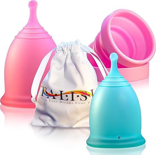 Miniatura 9 de Talisi - Juego de 2 tazas menstruales con taza de esterilización plegable de silicona plegable alternativa a tampones y almohadillas menstruación