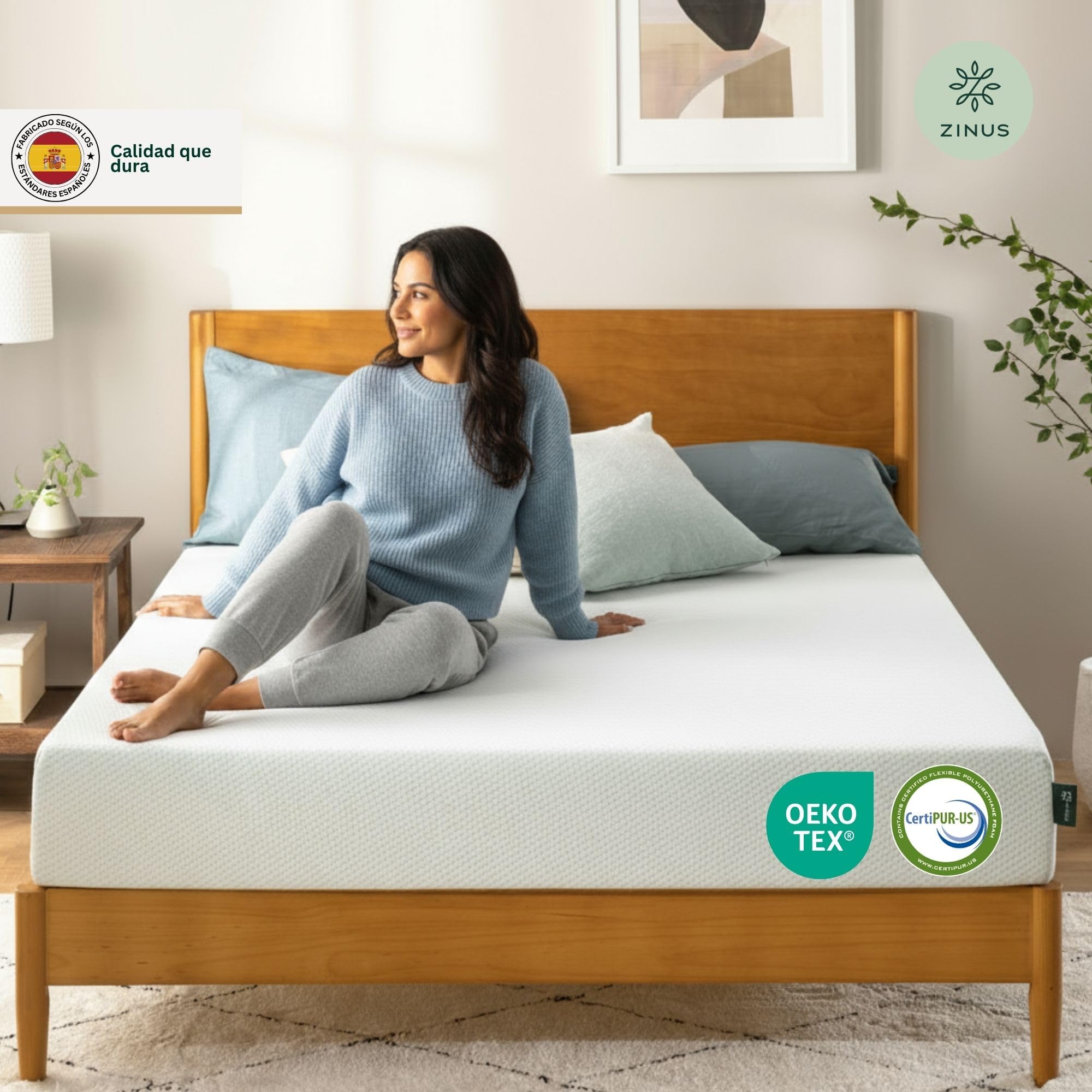 Zinus Colchón Viscoelástico 135x190 cm - 11 cm Altura - Firmeza Media - Transpirable & Hipoalergénico - Té Verde para Frescura Duradera - Oeko-Tex® Certificado