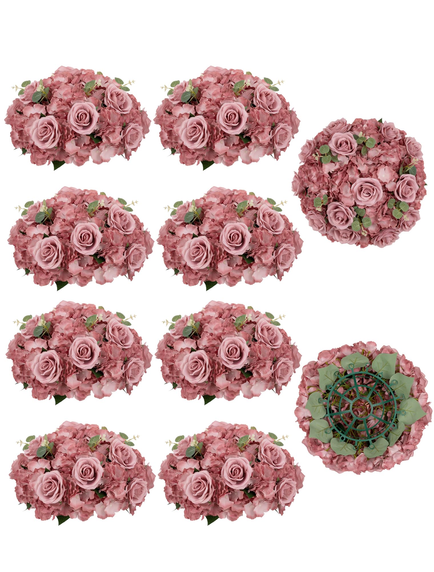 BLOSMON Artificial Flower Balls Wedding Centerpieces 10pcs 15 7 Large Dusty Pink Fake Flowers Rose Hydrangea Ball Arrangement