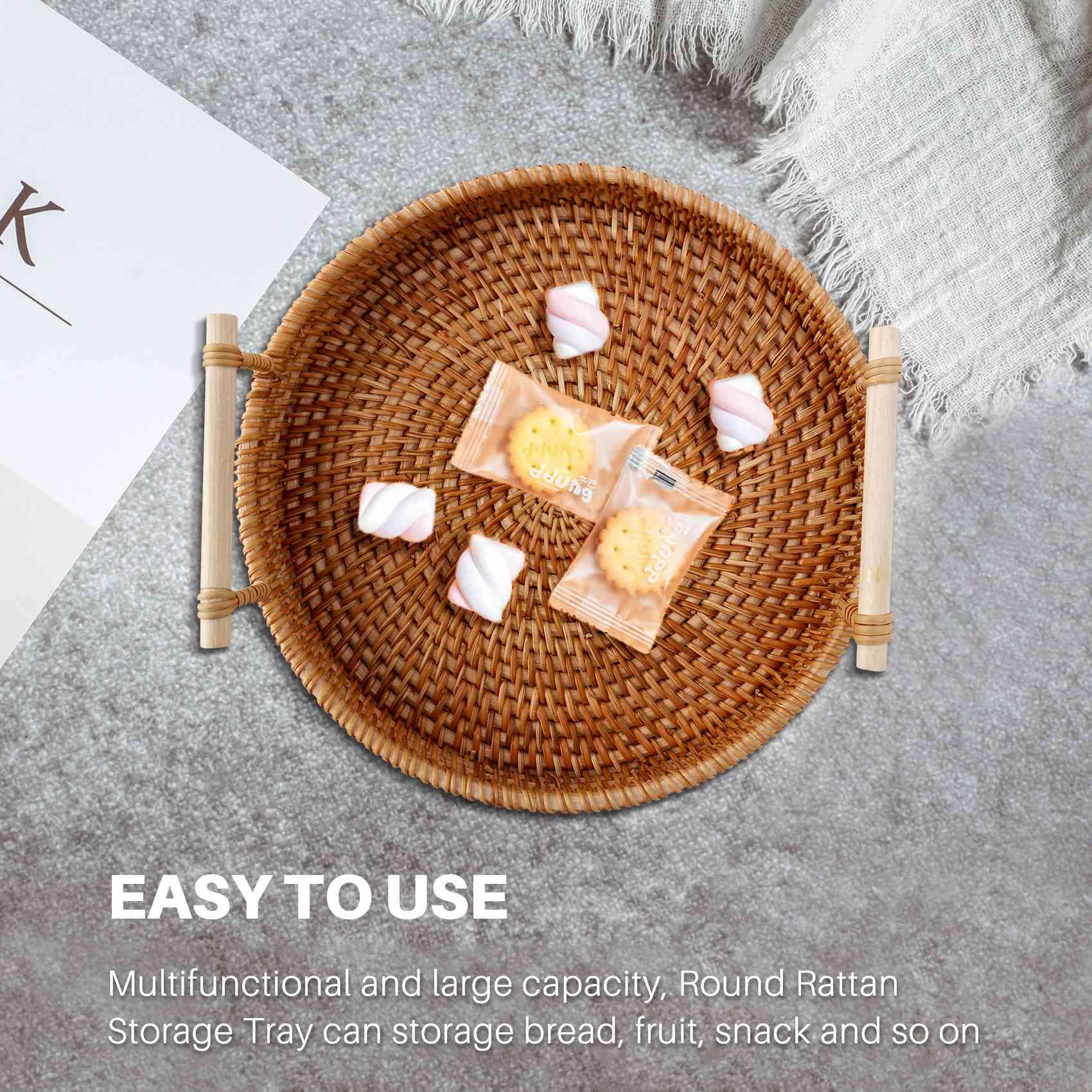 Cesto Rotondo In Rattan Intrecciato A Mano Con Coperchio E Manico - Portaoggetti Decorativo Multiuso Per Casa, Cucina, Bagno, Picnic - 16x16x13 Cm - 2